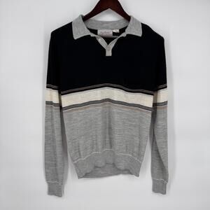 VTG Greg Richard Sweater Mens Large Gray Black Striped Collared Pullover